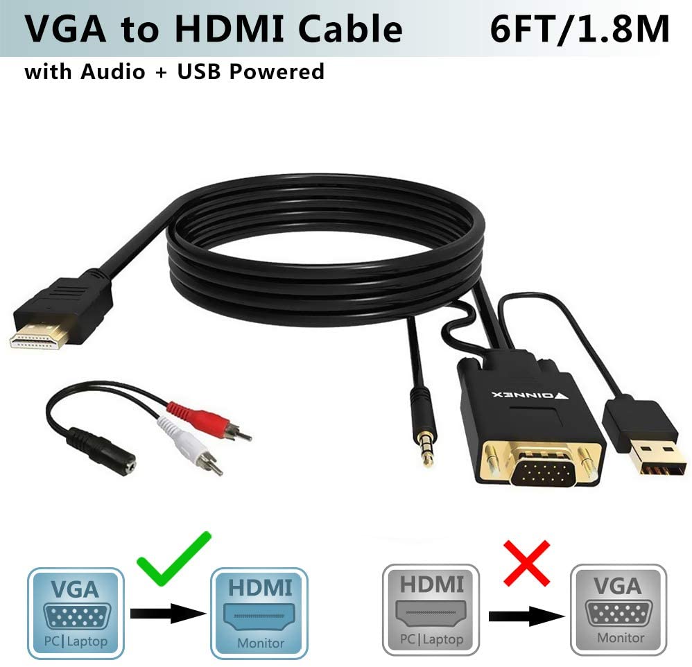 FOINNEX VGA to HDMI Adapter/Converter Cable with Audio,1080P,Convert VGA Source (PC) in HDMI Connector of Monitor,TV. Active Male VGA-HDMI Out Lead Video Adattatore Cord for Computer,Laptop,Projector FOINNEX VGA to HDMI Adapter/Converter Cable with Audio,1080P,Convert VGA Source (PC) in HDMI Connector of Monitor,TV. Active Male VGA-HDMI Out Lead Video Adattatore Cord for Computer,Laptop,Projector